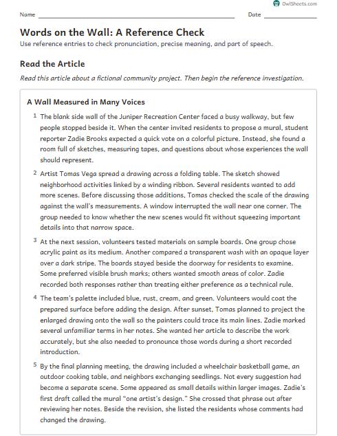 Words on the Wall: A Reference Check worksheet preview