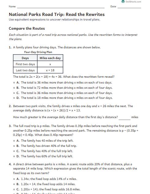 National Parks Road Trip: Read the Rewrites worksheet preview