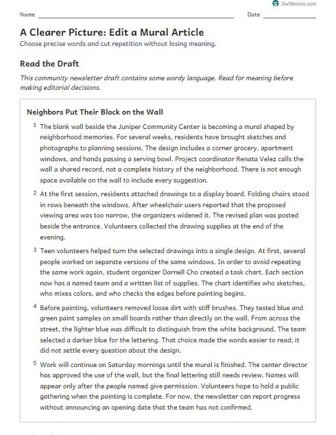 A Clearer Picture: Edit a Mural Article worksheet preview
