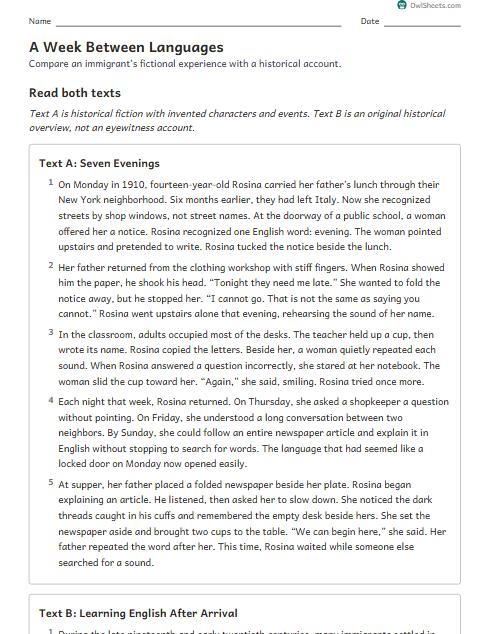 A Week Between Languages worksheet preview