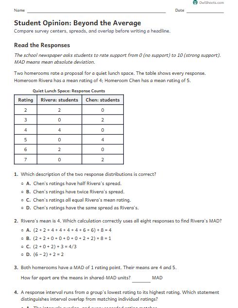 Student Opinion: Beyond the Average worksheet preview