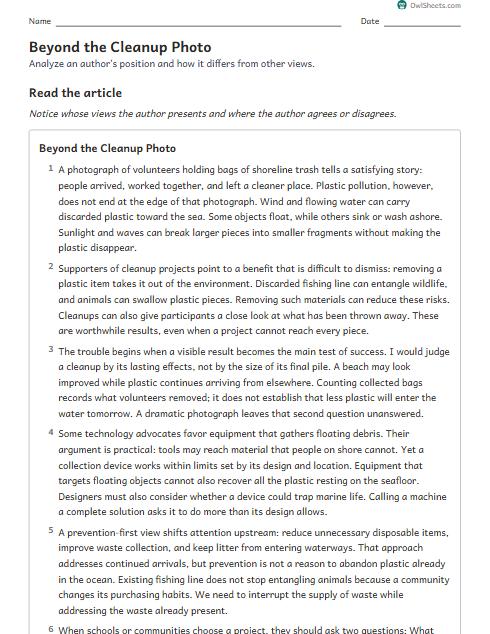 Beyond the Cleanup Photo worksheet preview