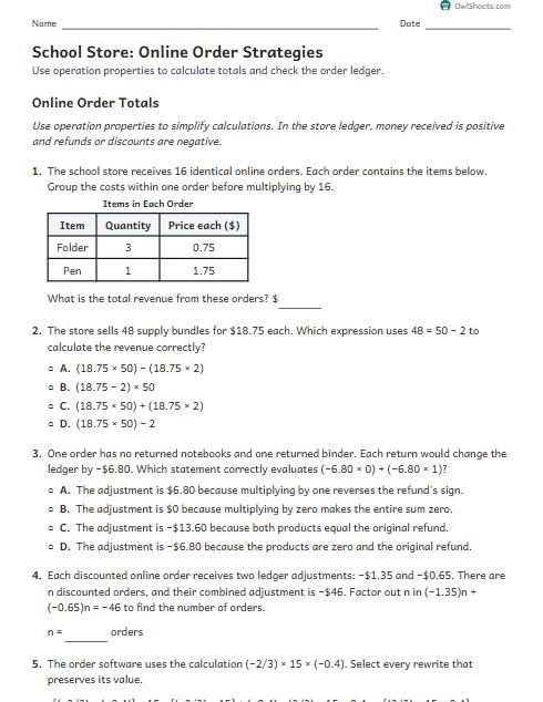 School Store: Online Order Strategies worksheet preview