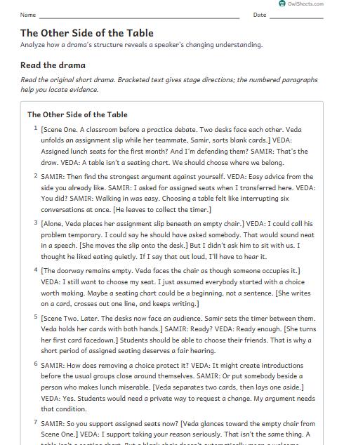 The Other Side of the Table worksheet preview