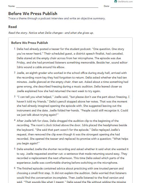 Before We Press Publish worksheet preview
