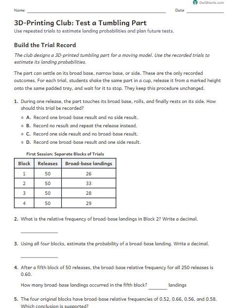 3D-Printing Club: Test a Tumbling Part worksheet preview