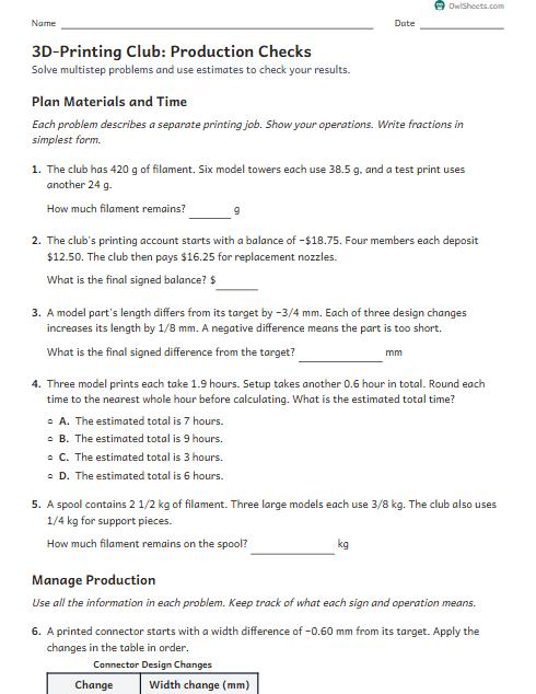 3D-Printing Club: Production Checks worksheet preview