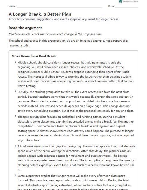 A Longer Break, a Better Plan worksheet preview