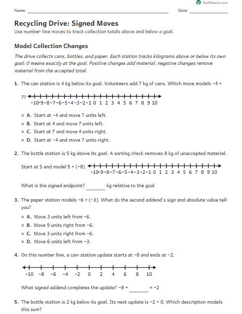 Recycling Drive: Signed Moves worksheet preview