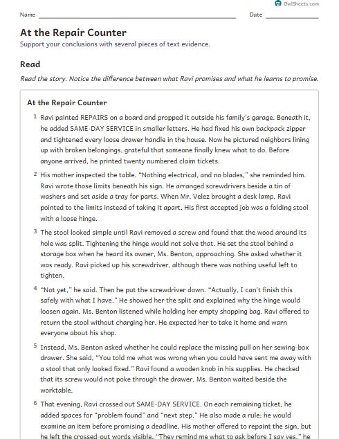 At the Repair Counter worksheet preview