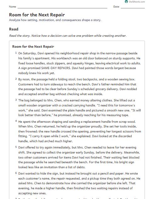Room for the Next Repair worksheet preview
