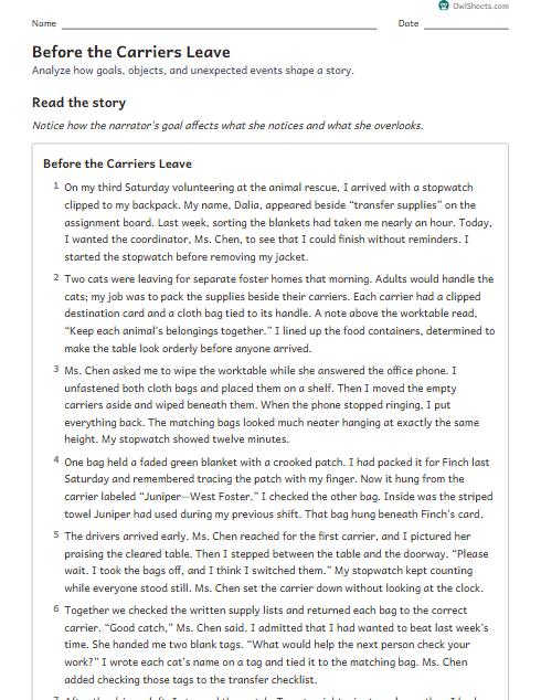Before the Carriers Leave worksheet preview
