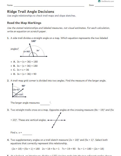 Ridge Trail Angle Decisions worksheet preview