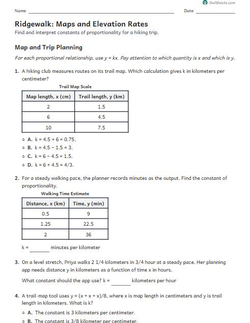 Ridgewalk: Maps and Elevation Rates worksheet preview