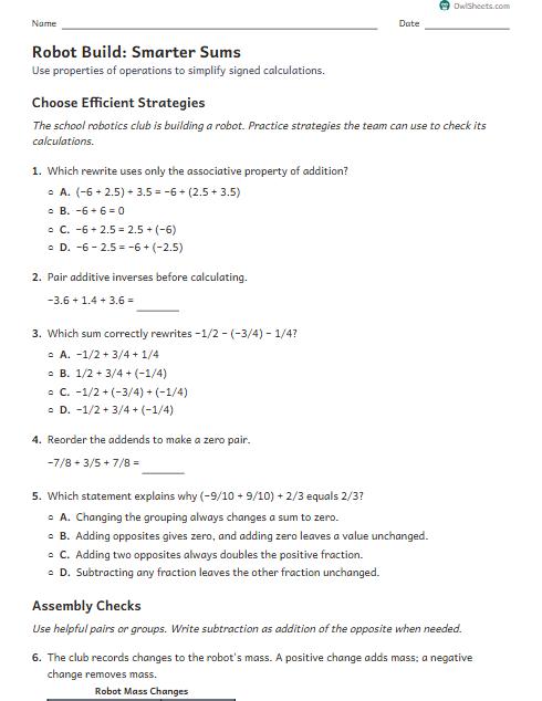 Robot Build: Smarter Sums worksheet preview