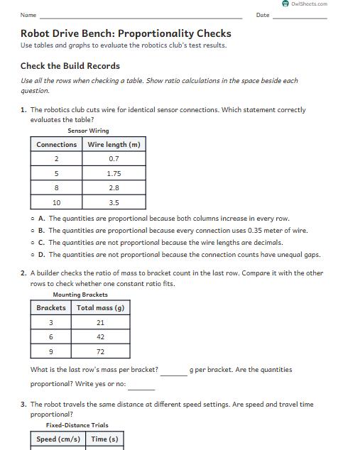 Robot Drive Bench: Proportionality Checks worksheet preview