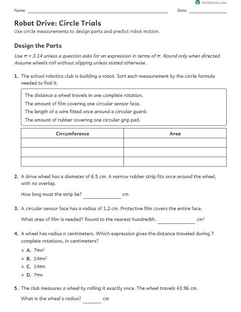 Robot Drive: Circle Trials worksheet preview