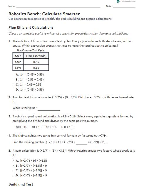 Robotics Bench: Calculate Smarter worksheet preview