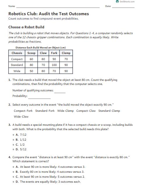 Robotics Club: Audit the Test Outcomes worksheet preview