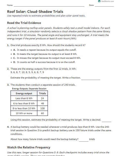 Roof Solar: Cloud-Shadow Trials worksheet preview