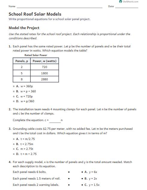 School Roof Solar Models worksheet preview