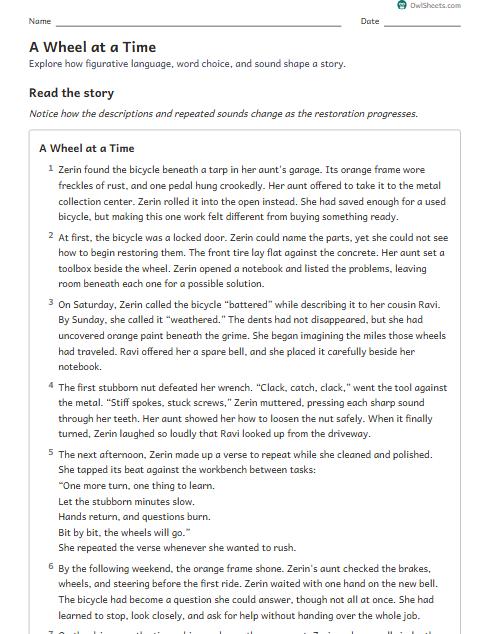A Wheel at a Time worksheet preview