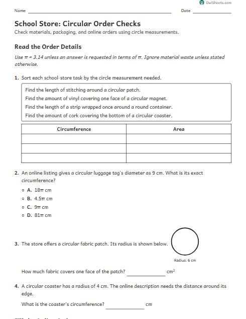 School Store: Circular Order Checks worksheet preview