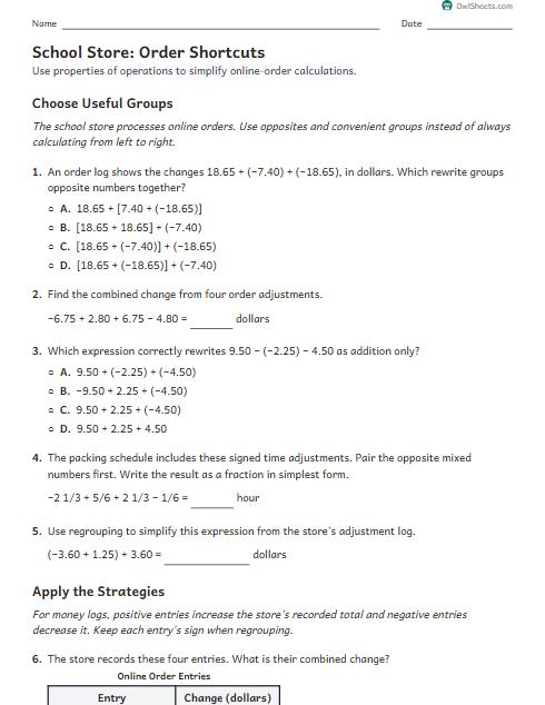 School Store: Order Shortcuts worksheet preview