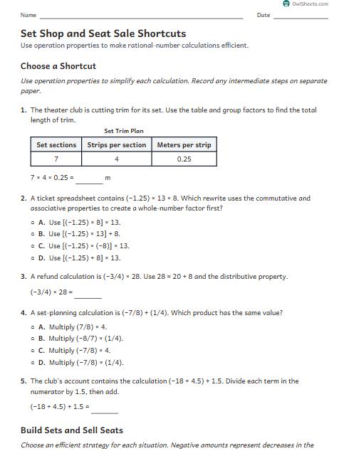 Set Shop and Seat Sale Shortcuts worksheet preview