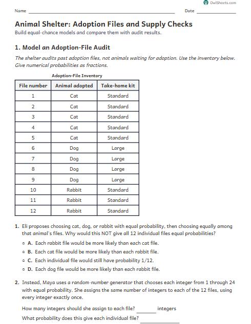 Animal Shelter: Adoption Files and Supply Checks worksheet preview