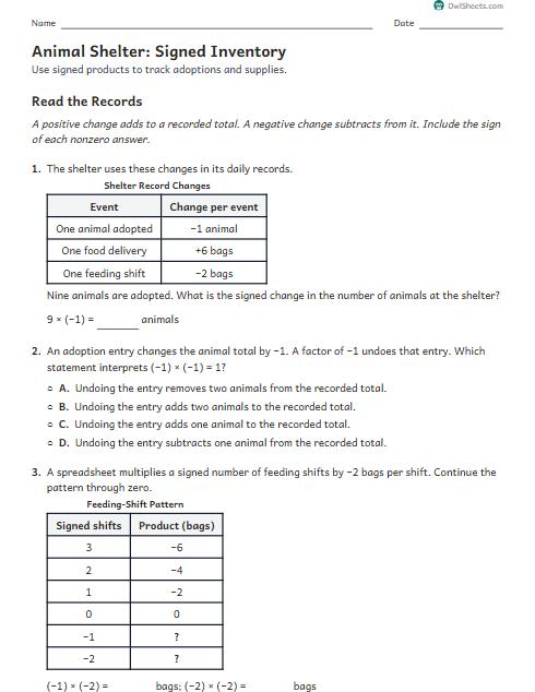 Animal Shelter: Signed Inventory worksheet preview