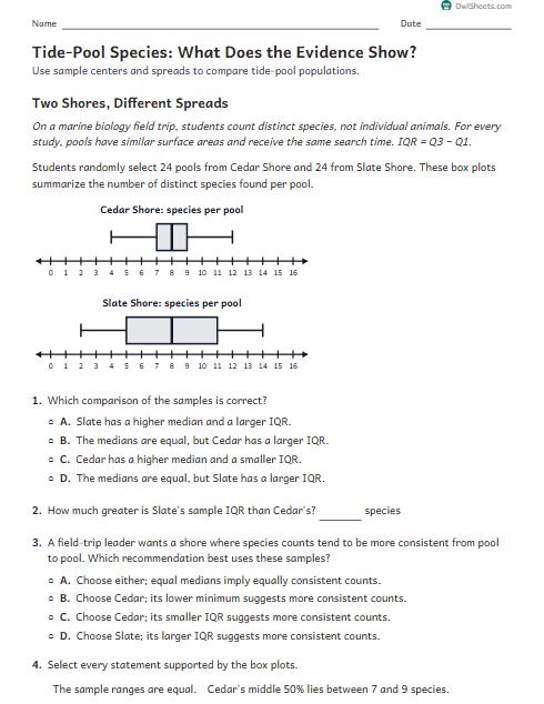 Tide-Pool Species: What Does the Evidence Show? worksheet preview