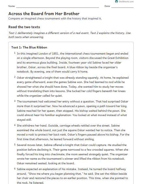 Across the Board from Her Brother worksheet preview