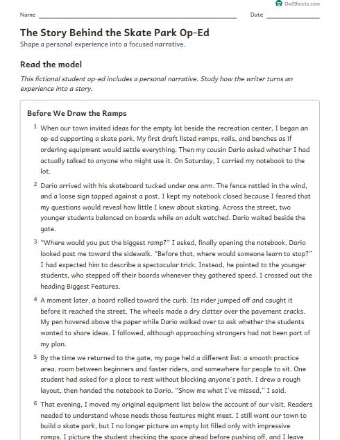 The Story Behind the Skate Park Op-Ed worksheet preview