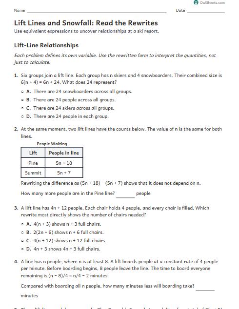 Lift Lines and Snowfall: Read the Rewrites worksheet preview