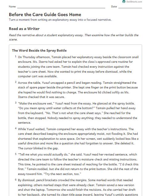 Before the Care Guide Goes Home worksheet preview