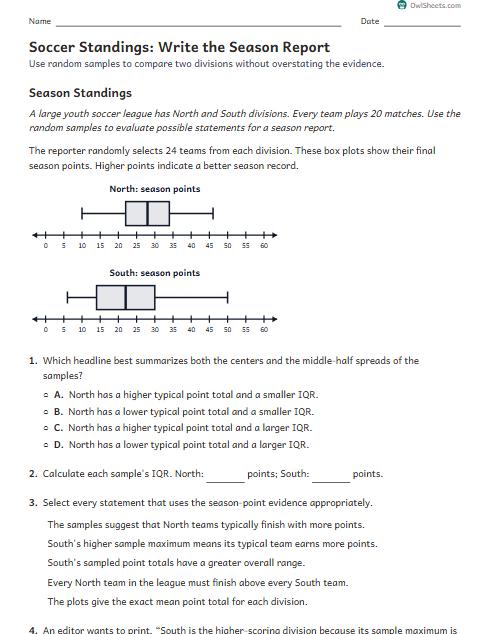Soccer Standings: Write the Season Report worksheet preview