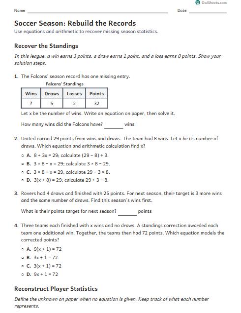Soccer Season: Rebuild the Records worksheet preview
