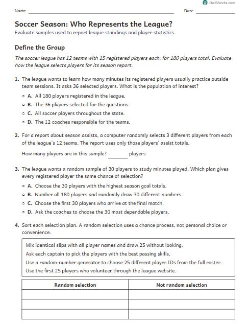 Soccer Season: Who Represents the League? worksheet preview