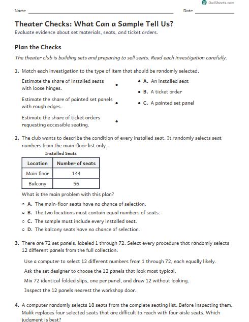 Theater Checks: What Can a Sample Tell Us? worksheet preview
