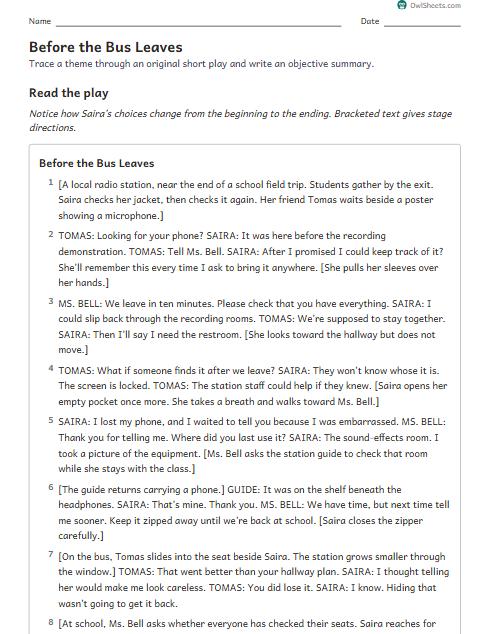 Before the Bus Leaves worksheet preview