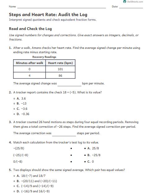 Steps and Heart Rate: Audit the Log worksheet preview