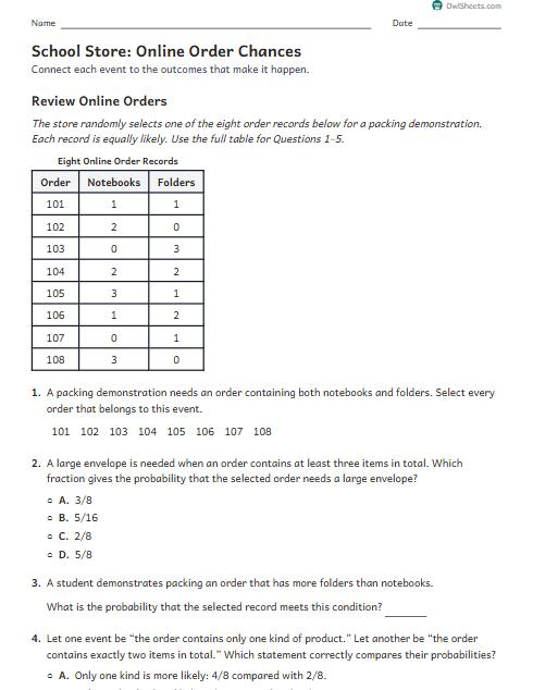 School Store: Online Order Chances worksheet preview