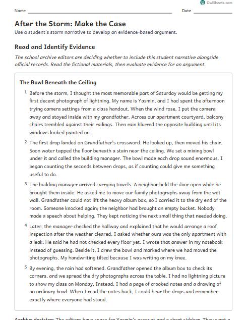 After the Storm: Make the Case worksheet preview