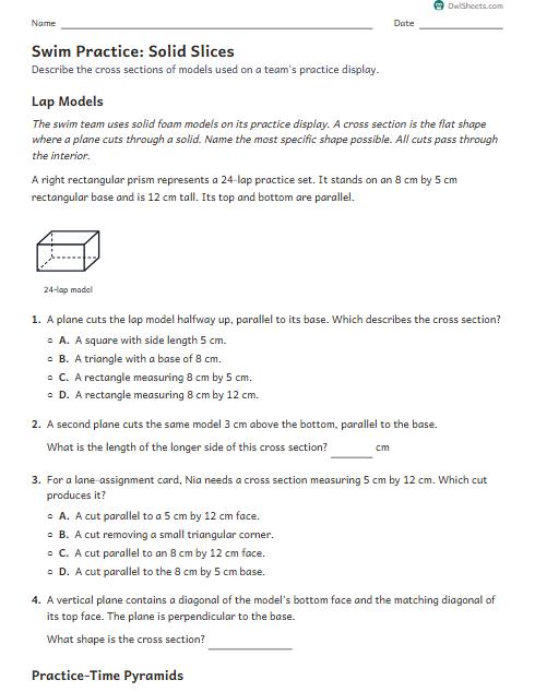 Swim Practice: Solid Slices worksheet preview