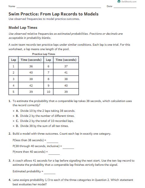Swim Practice: From Lap Records to Models worksheet preview