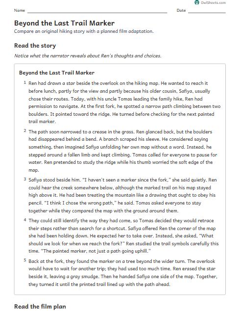 Beyond the Last Trail Marker worksheet preview
