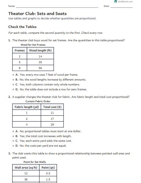 Theater Club: Sets and Seats worksheet preview