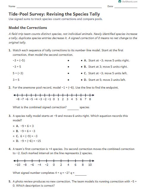 Tide-Pool Survey: Revising the Species Tally worksheet preview