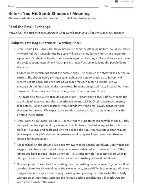 Before You Hit Send: Shades of Meaning worksheet preview